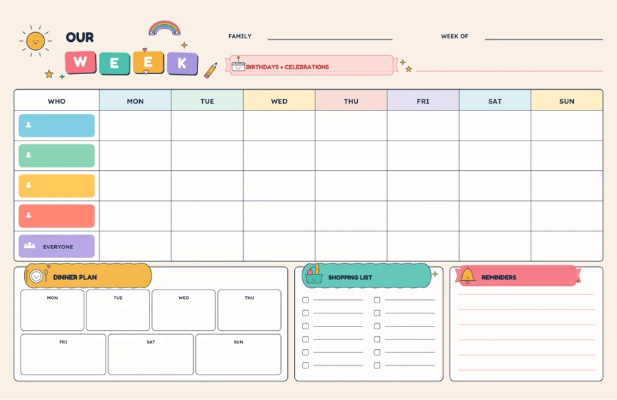 Weekly family planner preview